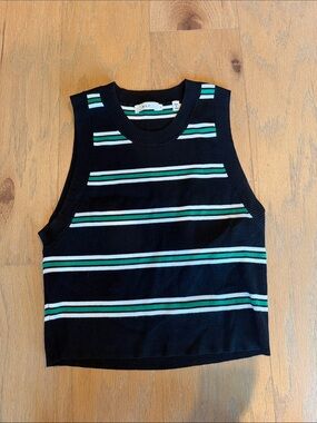 A.L.C. Striped Knit Tank Top in Black with Green & White Stripes M